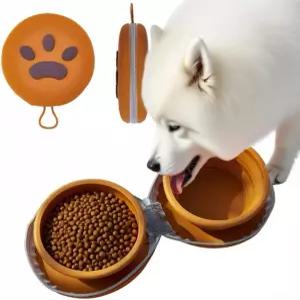 베어 포 접이식 반려동물 볼 음식과 물을 위한 듀얼 디자인 6.1인치 핑크 오렌지 베이지(오렌지)
