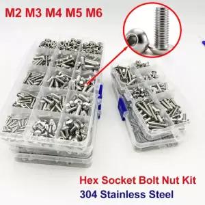 M2 M3 M4 M5 스테인리스 M6 304 육각 나사 키트 너트 세트 스틸 알렌 볼트 M4(170pcs)