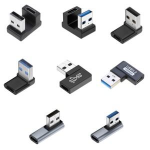 USB 3.0 수-C 타입 암 양방향 앵글 어댑터 커넥터 90 도