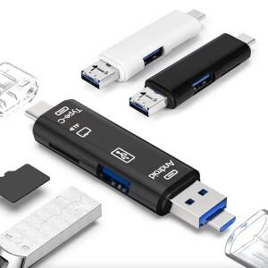 5In 1 다기능 USB 3.0  C 마이크로 SD TF 메모리 카드 리더기 안드로이드 아이폰 호환 컴퓨터 독 OTG 어댑