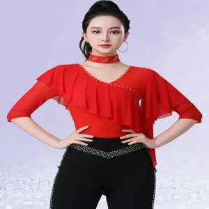 방송 라인 댄스복 사교 라틴댄스상의 모던 여성댄스옷