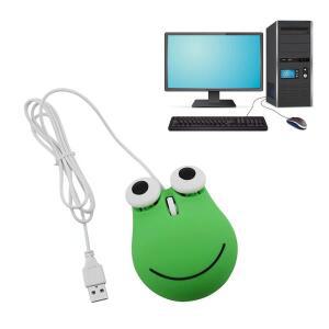 USB 유선 귀여운 마우스, 인체공학적 디자인 동물, 녹색 개구리 모양, 컴퓨터 노트북 PC용
