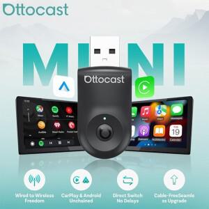 OTTOCAST 미니 2-in-1 무선 카플레이 안드로이드 자동 어댑터(원키 연결 해제 5GHz WiFi 플러그 앤 플레이