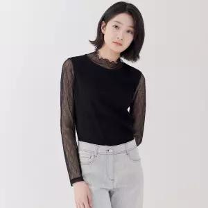지센 2컬러 주름 레이스 긴팔 티셔츠 LFTSP301
