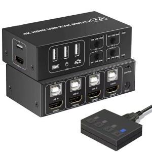 HDMI확장기 4K 60HZ 4X1 스위처 4 포트 USB 공유 마우스 비디오 컨버터 HDMI PC KVM 데스크탑 키보드용 스위치 모니터