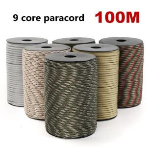 100/50M 550 군용 표준 9 코어 파라코드 로프 4mm 야외 낙하산 코드 생존 우산 텐트 끈 스트랩 빨랫줄