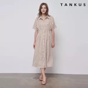 데일리 스트라이프 카라 핀턱 버튼 롱 원피스 TX2OP060L0 1290419
