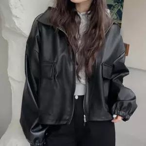 투웨이 크롭 레더 자켓 루즈핏 숏자켓 가죽점퍼
