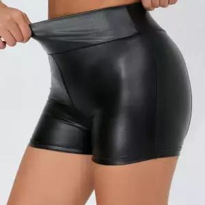 가죽 반바지 여성 하이 웨이스트 Bodycon 블랙 짧은 조깅 스포츠 피트니스 여자  슬림 Spodenki Damskie