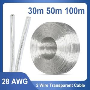 30M 50M 100M 28AWG 투명 와이어 2 코어 구리 병렬 DC 전원 연장 케이블 LED 라이트 스트립 2468 전기 DIY