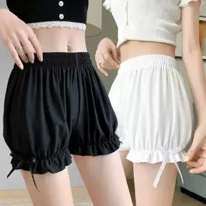 여성 레이스 짧은  모조 실크 프릴 블루머 안티 노출 안전 바지 새틴 반바지 드레스 Pettipant