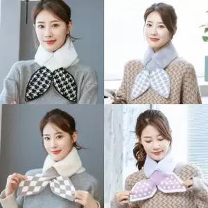 앙상블) 리본 나염 퍼 니트 머플러 목도리 스카프 가을 겨울 털 방한