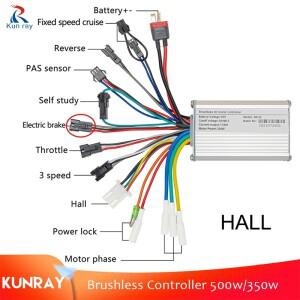 KUNRAY-브러시리스 컨트롤러 24V 36V 350W 전기 자전거 스쿠터 속도 BLDC 모터 6MOSFET 홀 리버스 D26