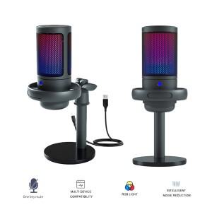 [호환품]PS4/PS5/Mac 용 PC 컴퓨터 게임용 마이크 USB 콘덴서 Fast Mute RGB 조명 충격 마운트 게인 노브