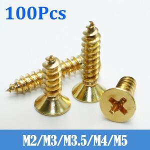 순수 황동 크로스 리세스드 플랫 헤드 태핑 나사 M2 M3 M3.5 M4 M5 구리 셀프 목재 가구 100/로트