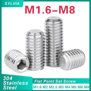 50/ 20/ 10pcs M1.6 M2 M2.5 M3 M4 M5 M6 M8 DIN913 304 스테인레스 스틸 알렌 육각 소켓 플랫 포인트 세트