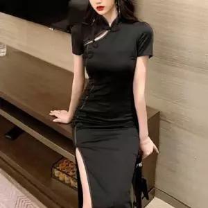 고급치파오 메이드 홀복 치파오 파티 원피스 블랙 코스프레