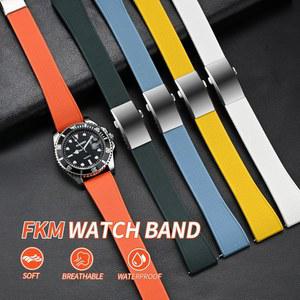 울크로 FKM 고무 시계 스트랩, 남성용 18MM 19MM 밴드 22MM 실버 교체 소프트 걸쇠가 퀵 있는 21MM 20MM 불소 밀드 릴리스