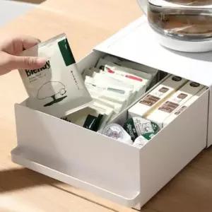 슬라이딩수납함 화이트 1단 철제 서랍장 슬라이딩 선반 주방 탕