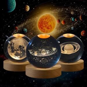 6cm 3D 크리스탈 볼 행성 무드등 레이저 각인 태양계 지구본 천문학 특별한 수집 홈 데스크탑 장식