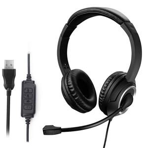 PC용 마이크 음소거 기능 USB 헤드셋 회전식 3.5mm 비즈니스 헤드폰 콜 센터용 소음 차단