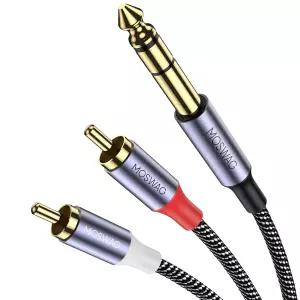 MOSWAG 1/4 to RCA 오디오 케이블 1/4인치 TRS에서 6.35mm 스테레오 잭 듀얼 인서트 Y 스플리터