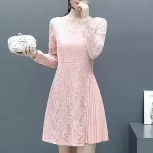 간절기원피스 여성 가을 간절기 주름 포인트 레이스 미니 원피스