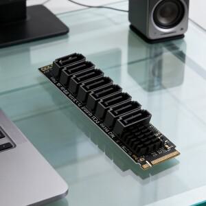 M.2-SATA3.0 어댑터 카드 ASM1166 6Gbps 8 포트 M.2 NVMe-SATA 3.0 확장 카드(데스크탑 PC용 스마트 호환