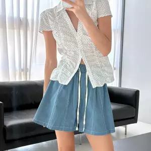 여자 스티치 플레어 A라인 치마바지 끈밴딩 청반바지