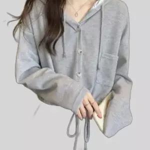 여성 후드가디건 스트링 세미 크롭 간절기 아우터 3색