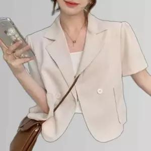여성 크롭 원버튼 반팔 마이 퍼프 정장 소매 자켓 1P
