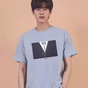 키밍 니트 지퍼 그레이 포인트 반팔티 여름 데일리
