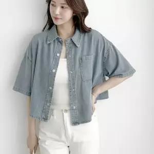 옷자락 여자 청남방 셔켓 포켓 카라넥 크롭 박스핏 여름 셔츠