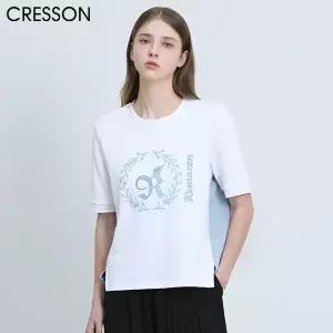 [크레송(CRESSON)] 로맨틱 자수 배색 티셔츠 (택가격:138000원)