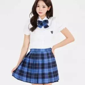 화이트 뒷리본 반팔퍼프 블라우스 체크치마 세라복 교