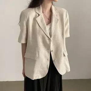 여자 여름 캐주얼 간절기 루즈핏 린넨 반팔 자켓