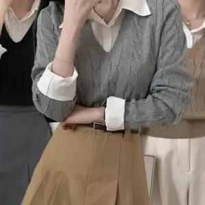 여성 레이어드 카라 셔츠 봄 가을 니트