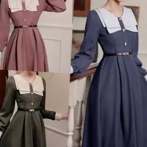 프렌치 더블카라 진주버튼 롱원피스(3color) 경성의상