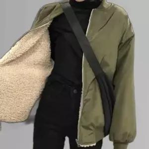 여성 양모 뽀글이 후리스 양면 컬러 배색 항공점퍼
