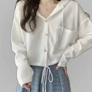 여자 후드 가디건 스트링 세미크롭 간절기 아우터