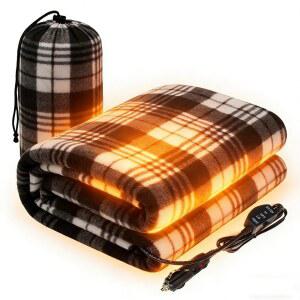 IHENSCOMPORT 12V 차량용 온열 담요, 차량용 트럭 RV용 타이머 전기 담요, 휴대용 온열 여행용 담요, 수납 가방 포함 (57