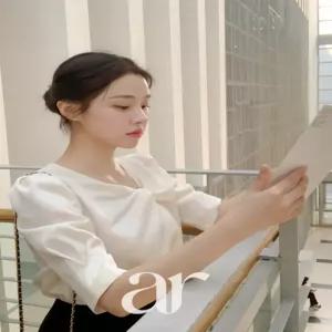 (국내제작)(프리미엄원단/구김제로/2타입소매) 베르엘 퍼프소매 반팔 긴팔 언발 꼬임 새틴 블라우스 bs8176
