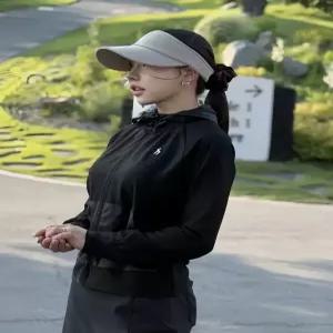 [헤지스 골프 여성] [25SS] HWTS5B471BK 블랙 여성 스트라이프 집업 티셔츠