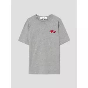 PLAY COMME DES GARCONS (Unisex) Double Heart Wappen 티셔츠 - Grey 941635