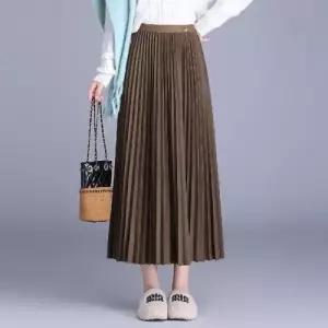 캐주얼 가을 치마 여자 롱 쉬폰 시폰 무채색 플리츠 밴딩 BE3