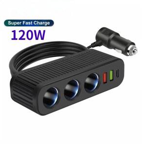 120W USB 차량용 충전기 라이터 빠른 다기능 전화 소켓 휴대 전원 충전 IN 어댑터