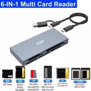 6 in 다기능 카드 리더 USB 32 Gen2 고속 0Gbps 데이터 전송 멀티 어댑터 XQD/SD/TF/MS/XD/CF