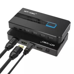 MT-VIKI KVM 스위치 HDMI 2 포트 박스 4K@30Hz USB 콘솔 2대의 PC 공유 HD 모니터와 키보드 마우스 버튼