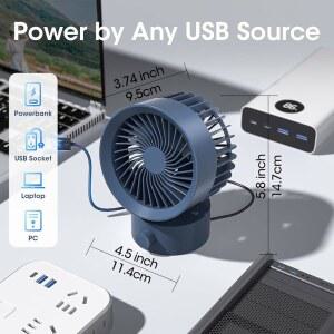 KINYILO USB 책상 속도 스텝리스 선풍기 조용하고 기숙사 휴대용 작고 전원 파란색