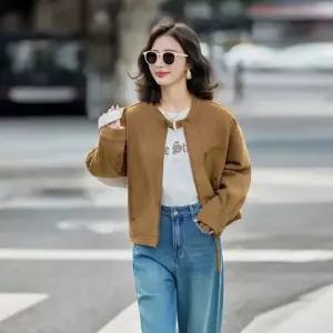 볼사스 여성용 가을 빈티지 캐주얼 테일러드 재킷 무스탕 숏 코트 ADOR3